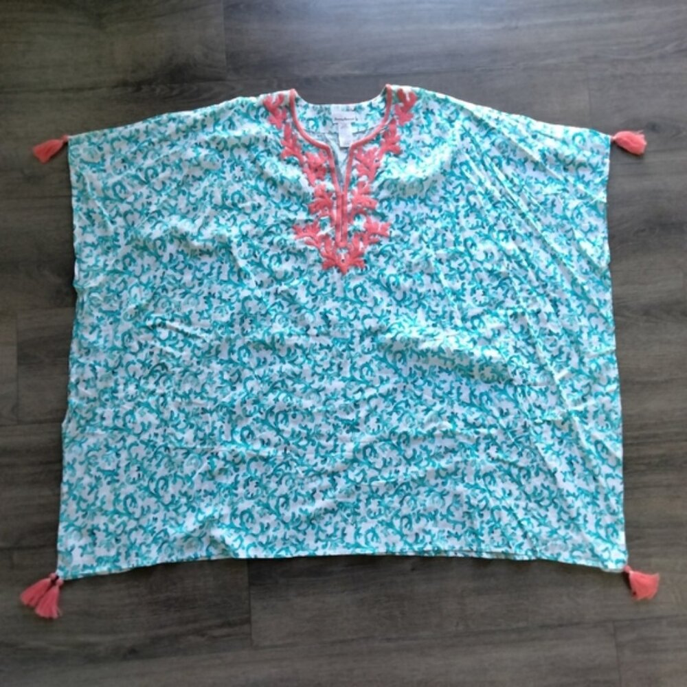 Tommy Bahama Coral Scrolls Cabana Embroidered Cotton Tunic Swim Cover Up Sz S/M - Picture 1 of 11
